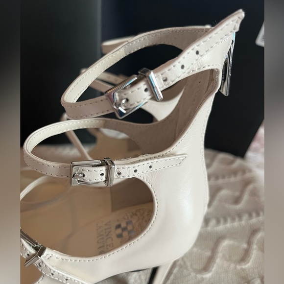 NEW! Vince Camuto Leather Coconut Cream Heels Designer Women’s Size 7.5 - Picture 4 of 16
